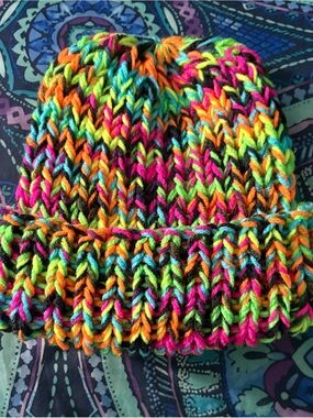 Multicolor Kids Knit Beanie - Vibrant Neon